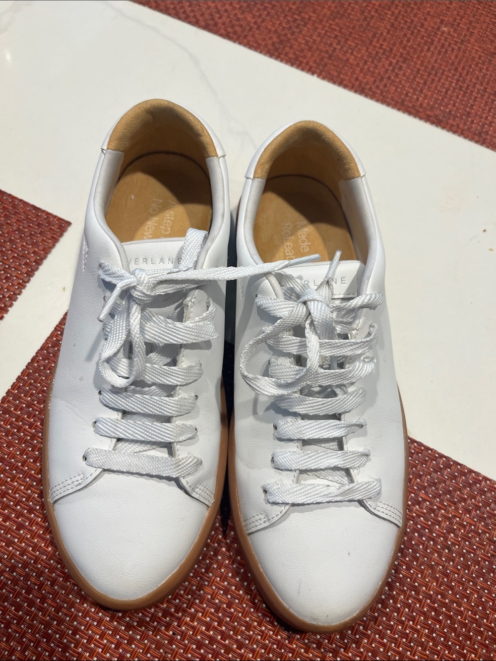Everlane White Leather Sneakers with Gum-Tone Sole
